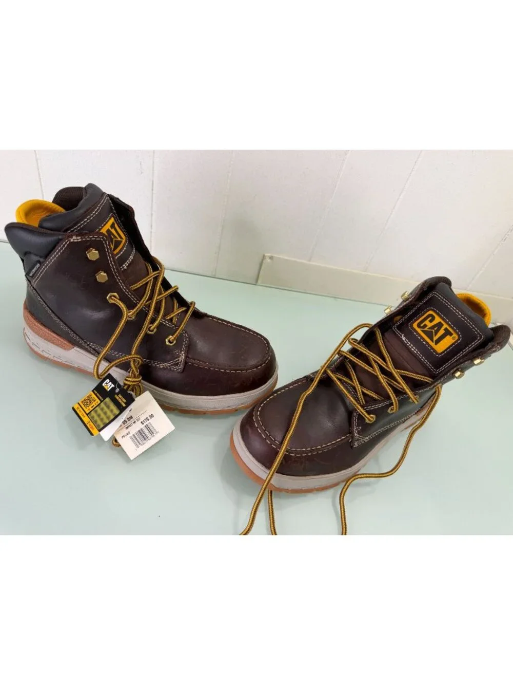 CAT Caterpillar Impact Waterproof Work Boots Men's 9 Carbon Composite Toe Brown